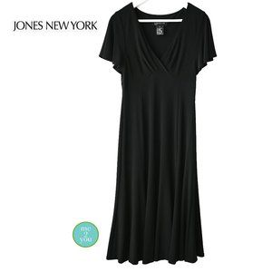 JONES NEW YORK Black V Neck Short Sleeve Maxi Dress - Size 6